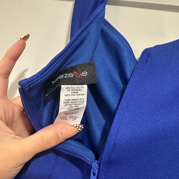 Elegant Blue Off the Shoulder Mini Dress - Picture 4 of 4